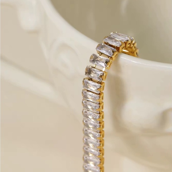 18K Gold Plated CZ Baguette Tennis Necklace - Picture 6 of 12